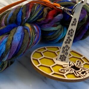 Wrist Yarn Holder: Bumble Bee Honeycomb Design Wood Crochet Knitting Carousel
